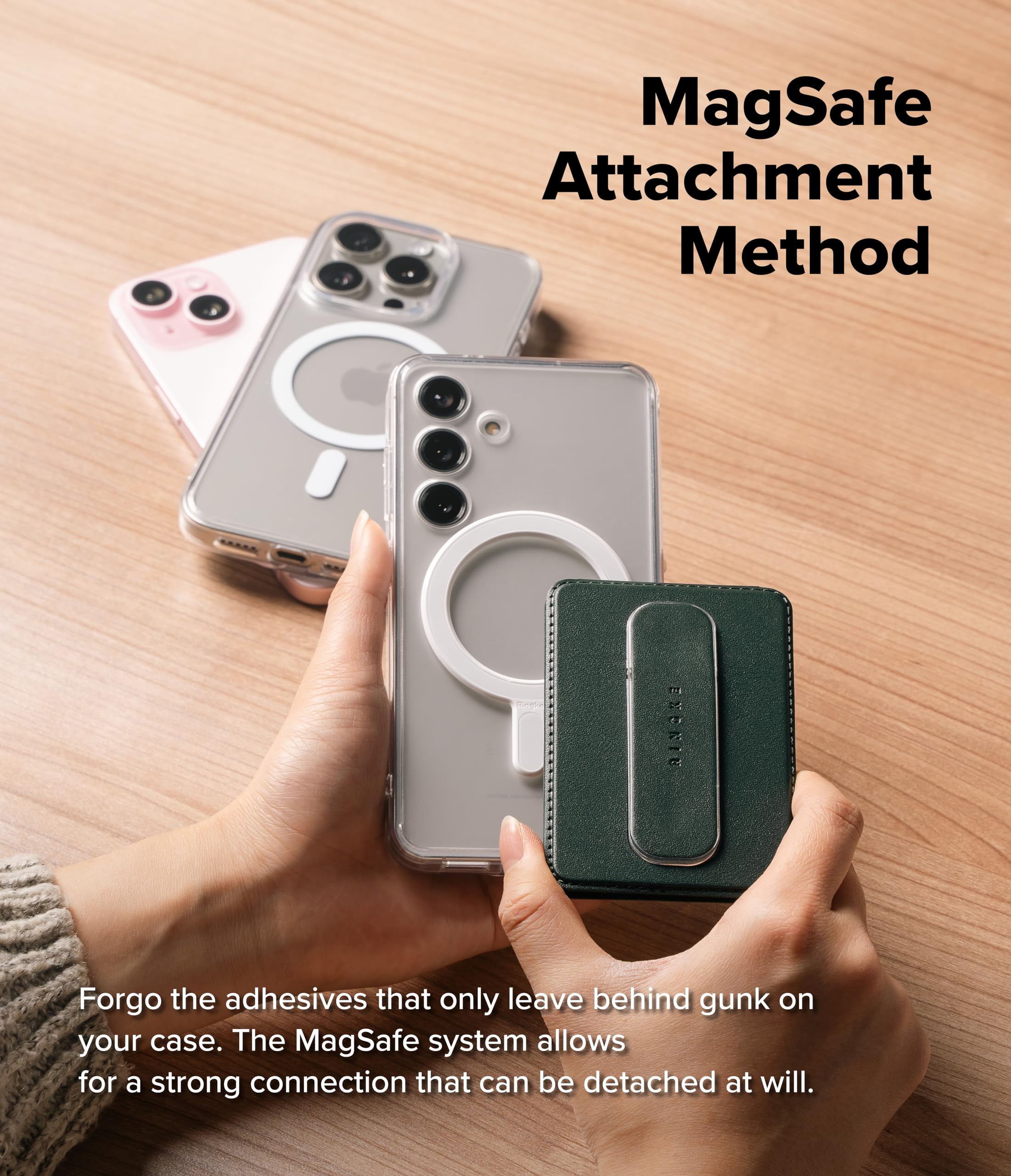 Ringke Slide Grip Wallet Magnetic Card Holder Porte Carte Magnétique Portefeuille Poignée de Doigt pour Téléphone Pochette Cartes [Stockage de 2 Cartes] Compatible avec Coque Magnétique - Dark Green