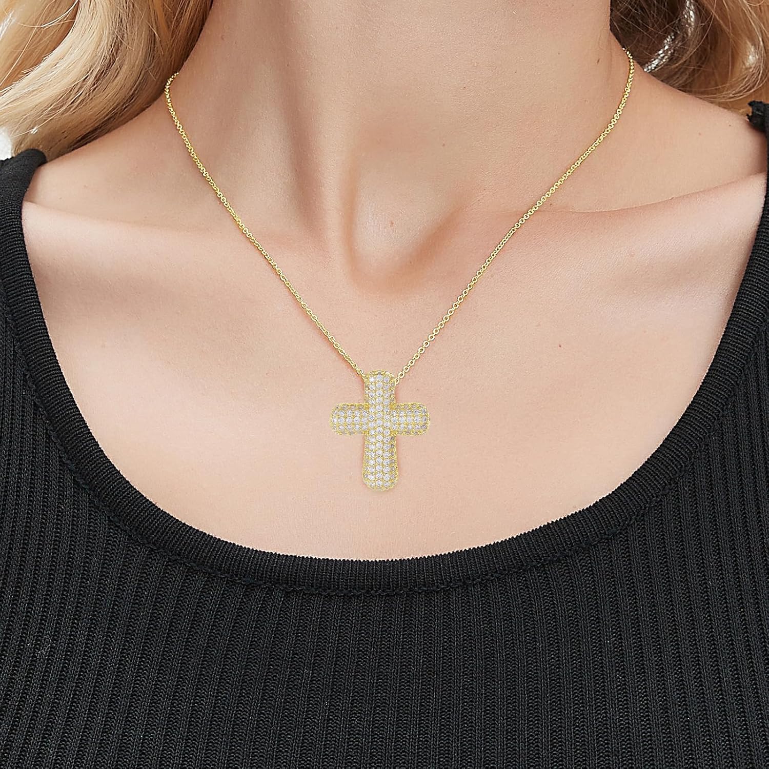 Gold Plated Cross Necklace for Women 14K Cubic Zirconia Cute Simple Cross Necklace Religious Christian Gifts - Image 5