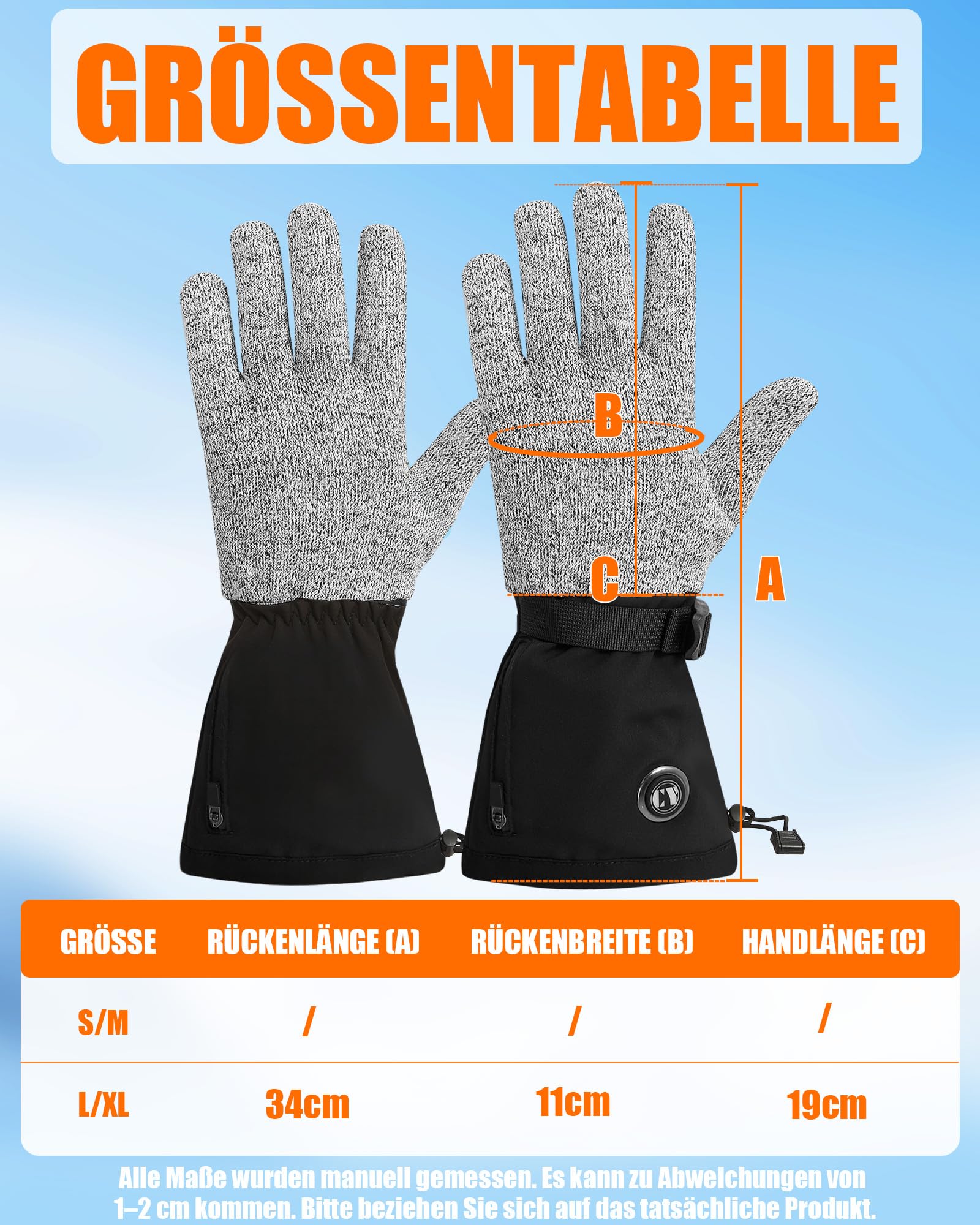 CYCYHEAT Beheizbare Handschuhe Herren – Heizbare Arbeitshandschuhe mit 5000mAh Akku, Verbesserte Heizelemente für Arbeit, Motorrad, Jagd & Ski