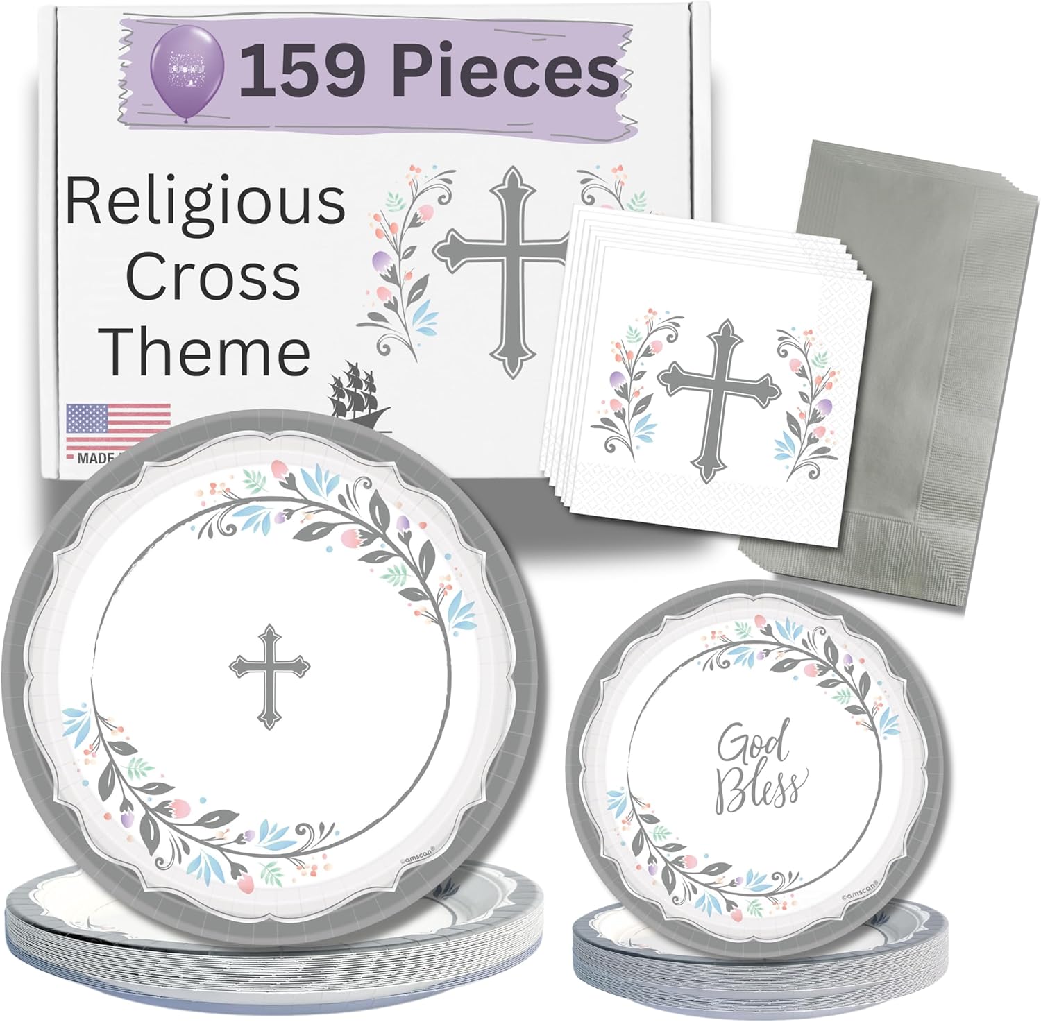 Religious Party Plates and Napkins Set for 36- Paper Party Supply Decorations for Baptism, Easter, First Communion, Christening, Confirmation