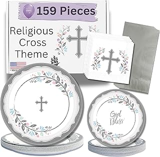 Religious Party Plates and Napkins Set for 36- Paper Party Supply Decorations for Baptism, Easter, First Communion, Christening, Confirmation