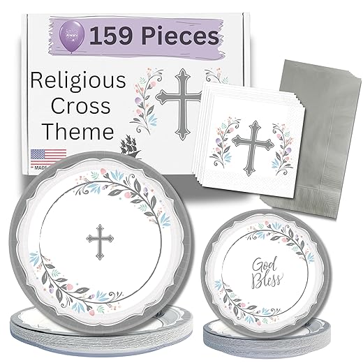 Religious Party Plates and Napkins Set for 36- Paper Party Supply Decorations for Baptism, Easter, First Communion, Christening, Confirmation