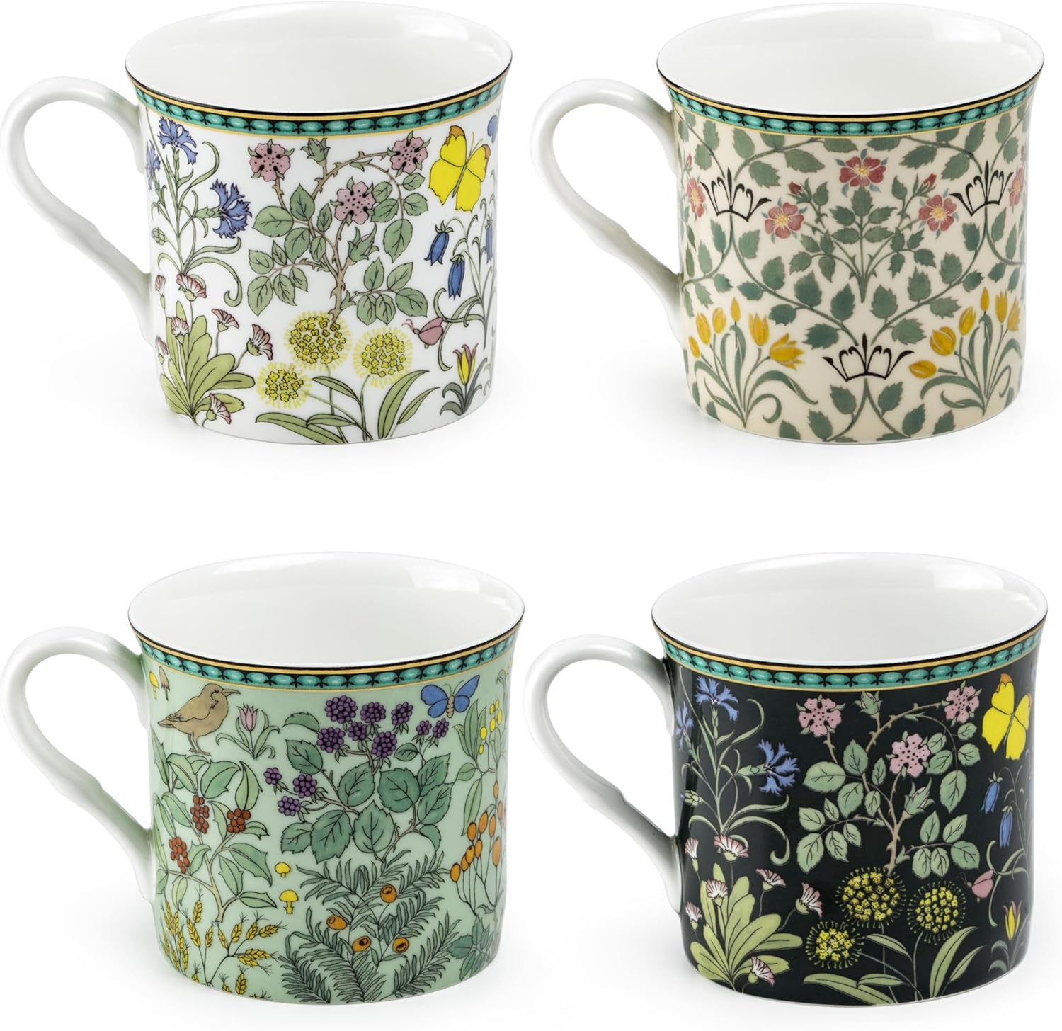 Grace Teaware Bone China Morris English Heritage Floral Coffee Tea Mugs 10-Ounce (4 Assorted Patterns) (Set of 4), Multicolor - Image 2