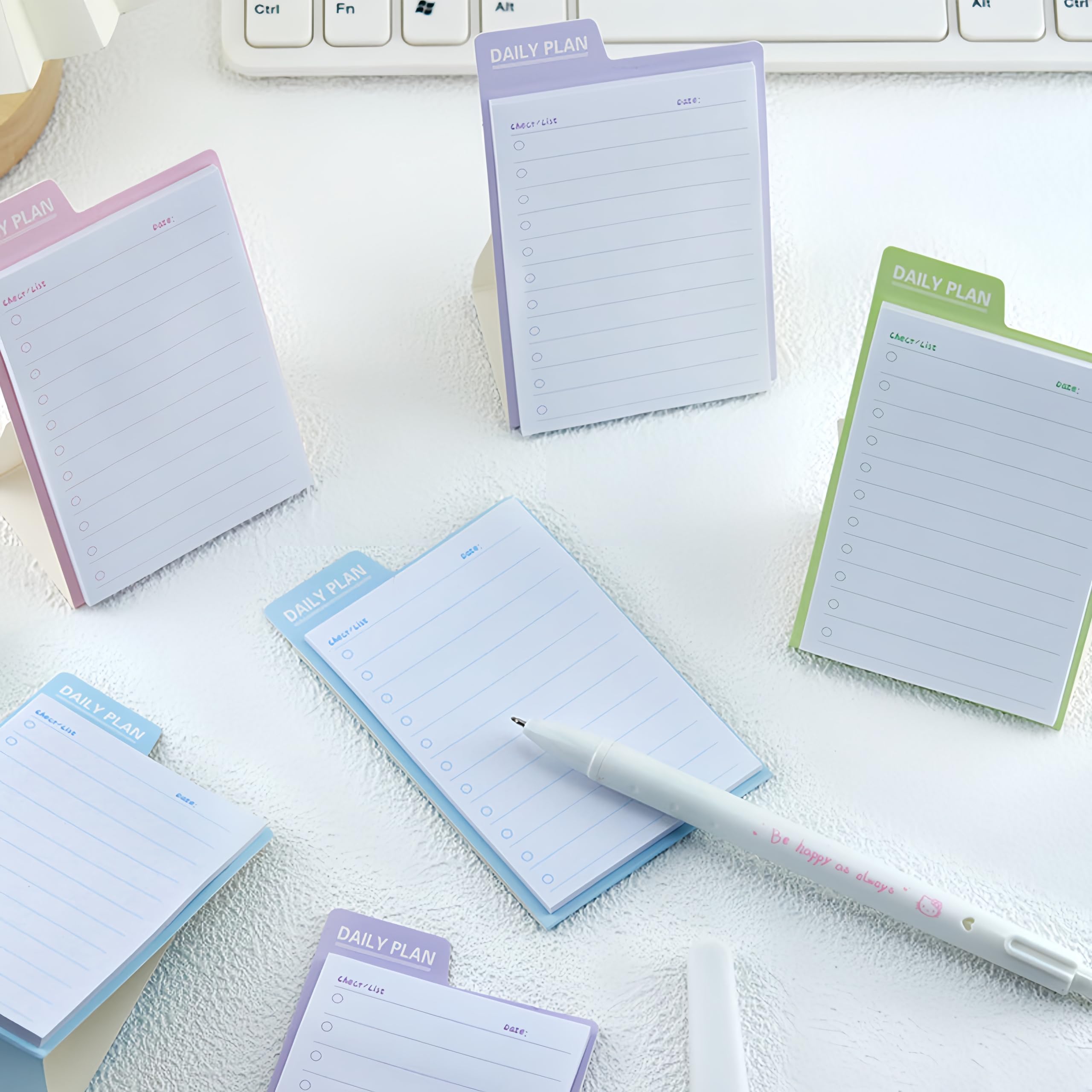 Lot de 4 carnets de notes autocollantes pour liste de choses à faire debout pour un emploi du temps quotidien, 30 feuilles par bloc, 9 x 6 cm mini blocs de planification en bleu, rose, vert