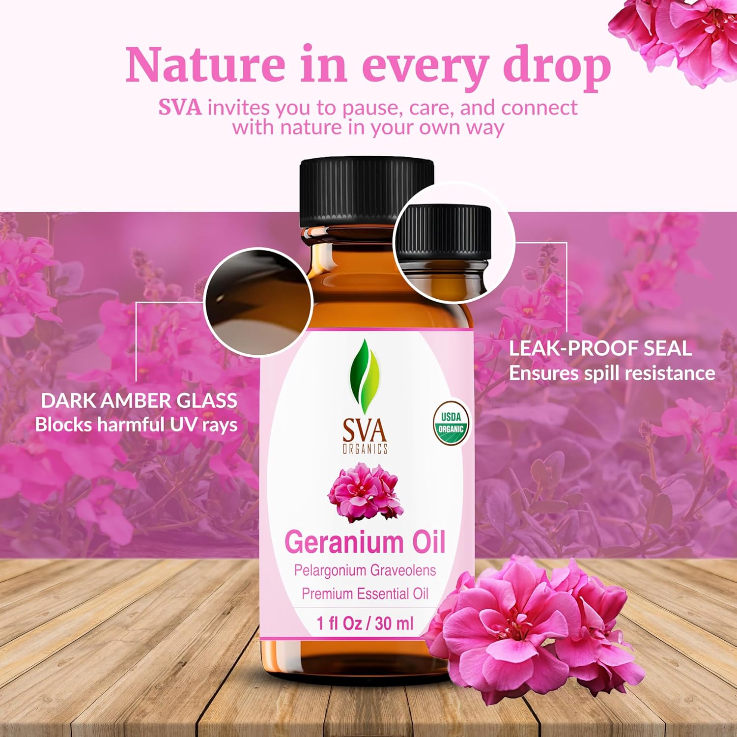 SVA Geranium Essential Oil Organic – 1 Fl Oz – 100% Natural Organic Geranium Oil - for Diffuser, Hair Care, Face, Skin Care, Aromatherapy, Scalp and Body Massage, Soap and Candle making – with Dropper - Image 7