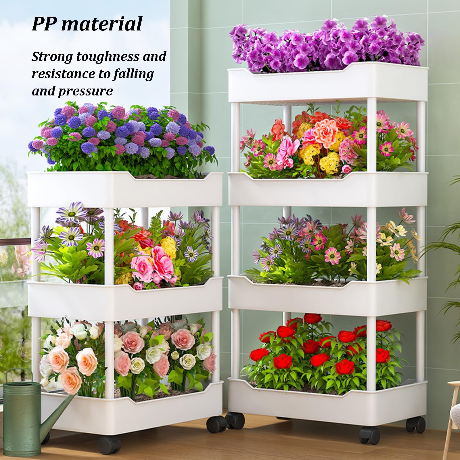Sistema de cultivo hidropónico, cama de jardín elevada vertical con ruedas, carrito de plantación de varios niveles para frutas y verduras