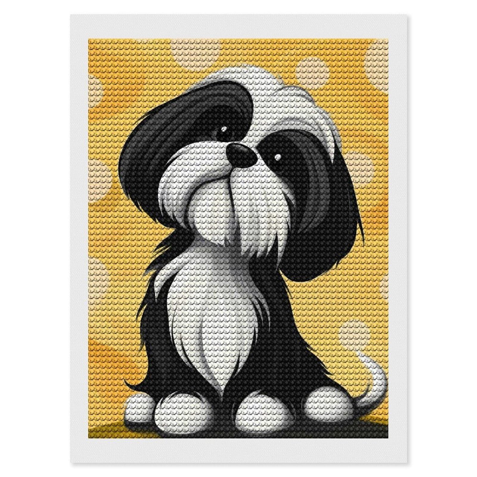 Junmoney Cute Shih Tzu Dog Painting DIY Diamond Art Canvas Kit 12"x16", Christmas Gift, for Family Craft Time, Leisure Activity, Home Wall Art