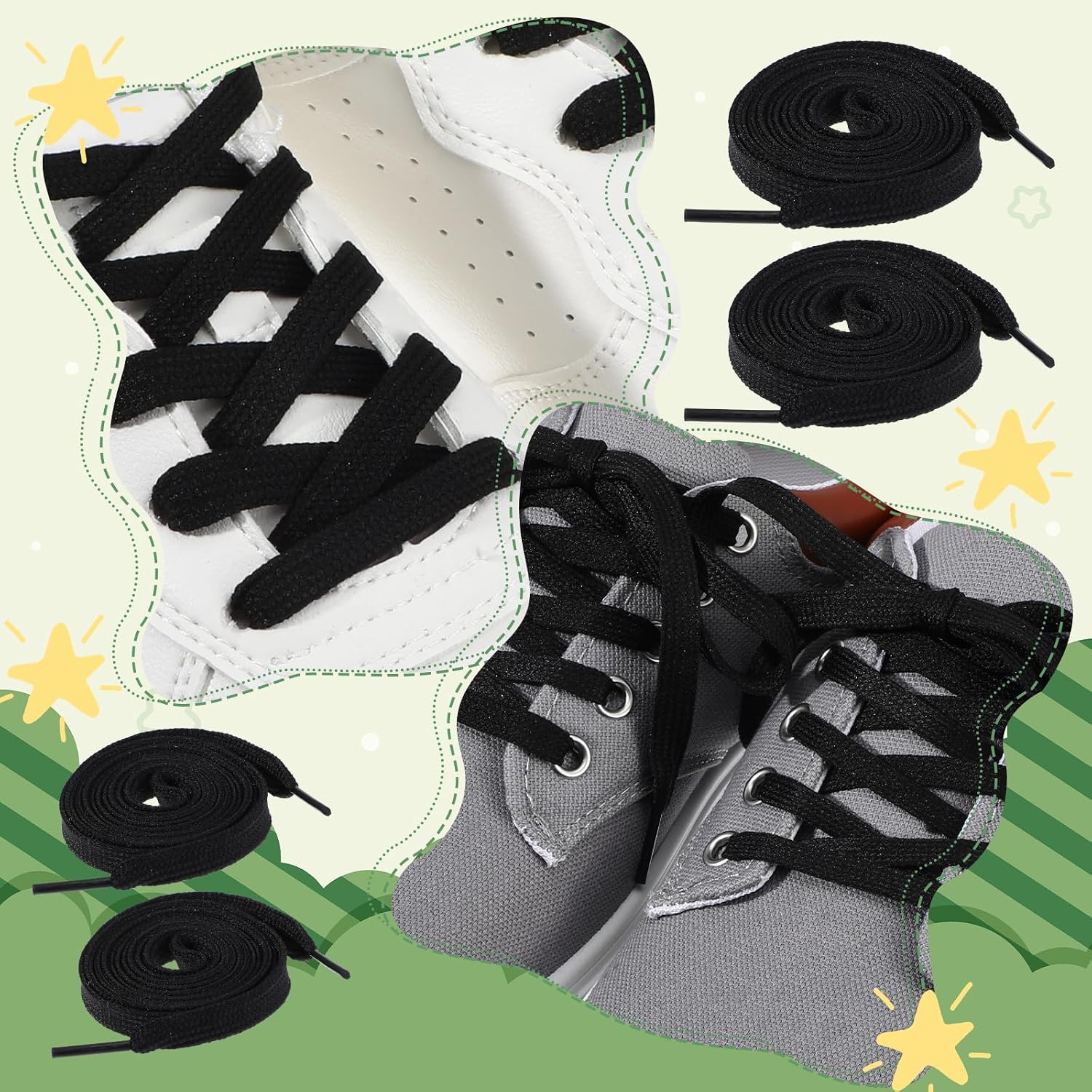 Lemecima 120 Pairs Flat Shoes Laces Bulk 47'' Long 0.4" Wide Athletic Shoe Lace Strings for Sneakers Black Shoelaces for Men Women