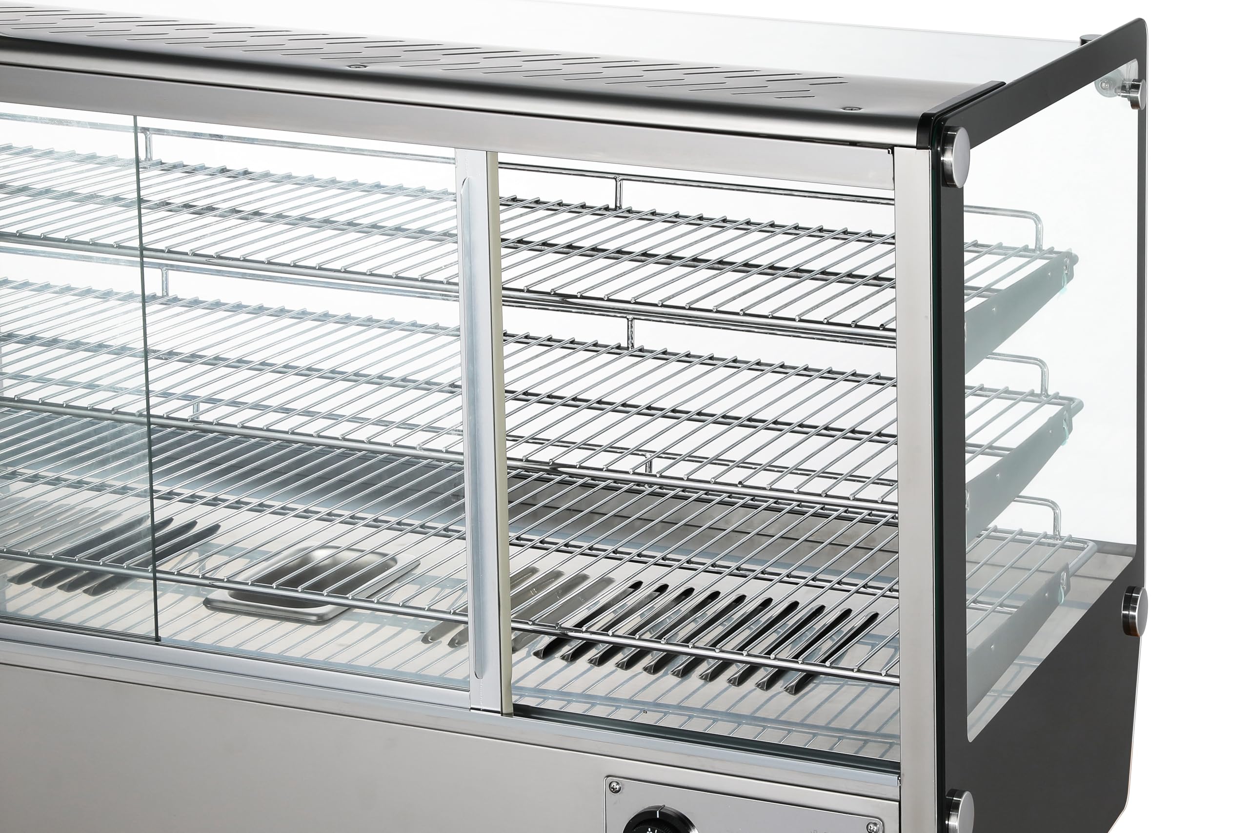 METRO Professional Vetrina riscaldante GHV1200R, acciaio inox/vetro, 121.9 x 56.8 x 68.6 cm, 210 L, temperatura: da +30 a +90°C, 1800 W, 3 ripiani, argento