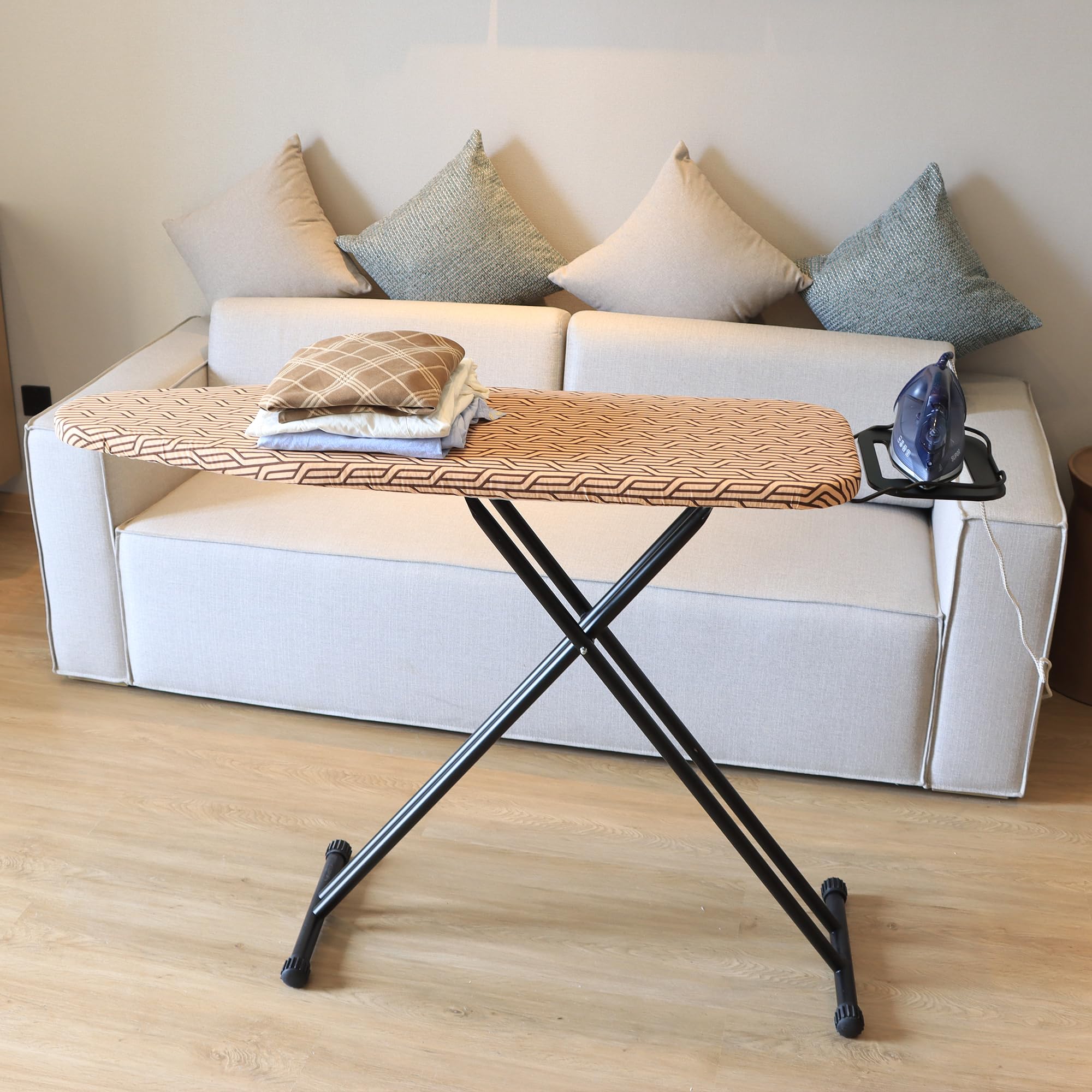 caius Ironing Board Full Size, Foldable Iron Board with Iron Holder, Wide Ironing Board with Extra Thick Heavy Duty Padded Cover, Iron Table,Stable Structure, Anti-Skid Feet (16 x 35 x 55 Inches)