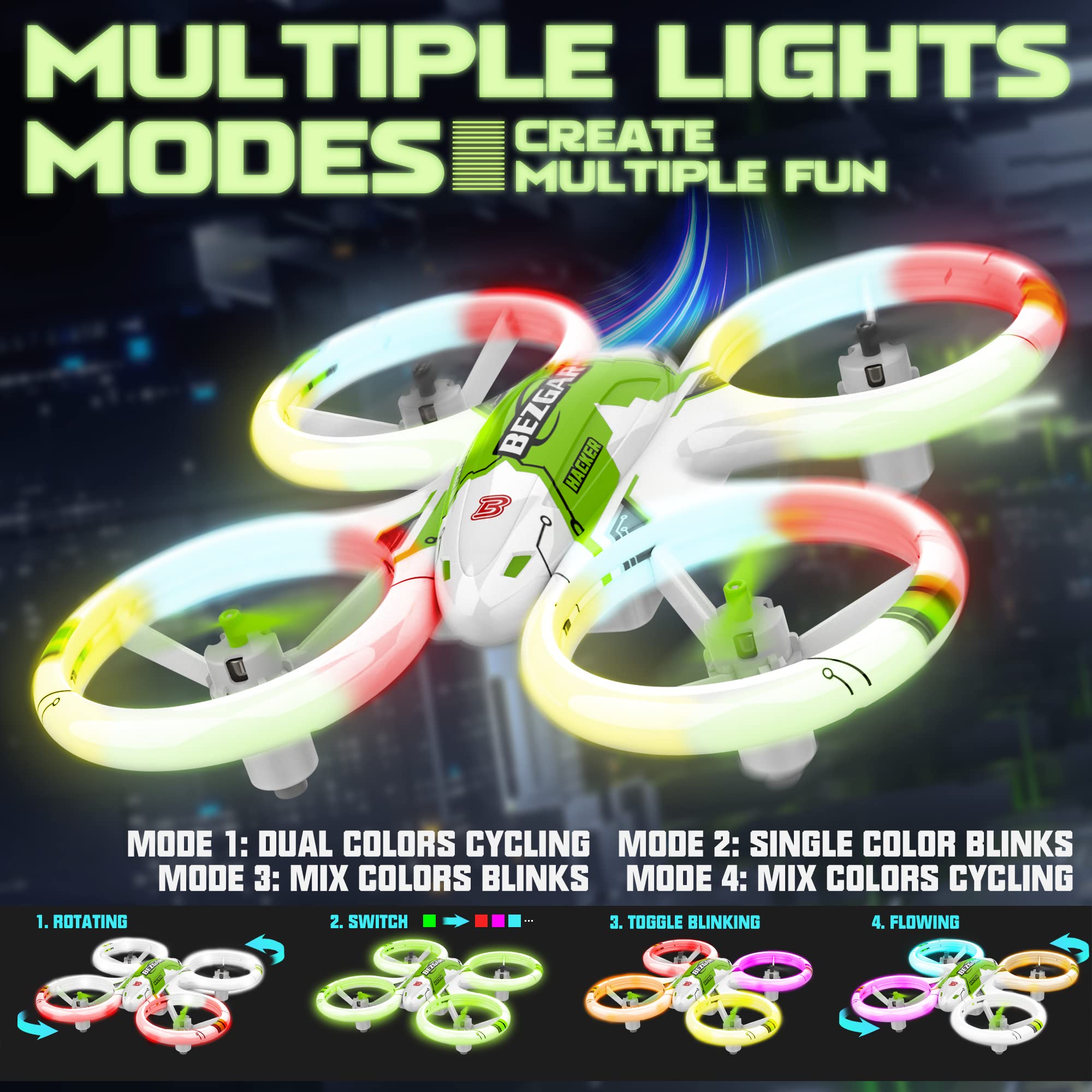 (Upgraded LED Lighting Effect) BEZGAR HQ051S Mini Drone for Kids - RC Drone - Remote Control Drone with 3D Flip, Headless Mode, Small Drone for Beginners, Great Gifts Toys for Boys and Girls