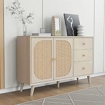 Sweiko - Contemporary chest of drawers with 2 doors and 3 drawers - rattan sideboard TV stand - versatile wooden cabinet - for hallway, bedroom, living room, bathroom, dining room