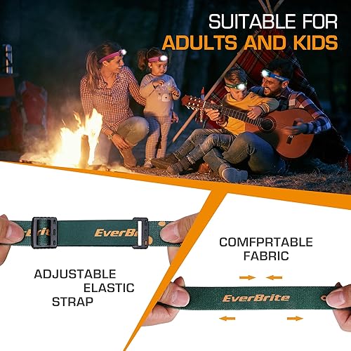 Vista 8 de Linterna recargable EverBrite, paquete de 2 linternas para niños con luz blanca/roja/verde y función de memoria, lámpara de cabeza para adultos