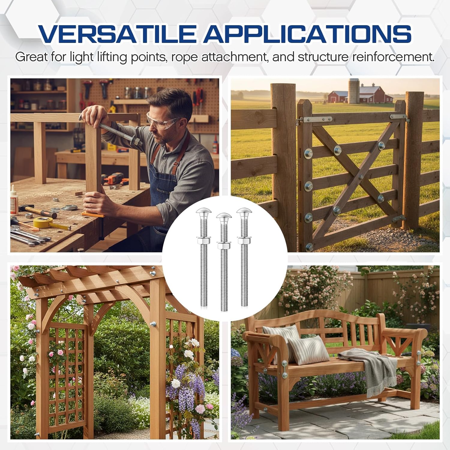 30 Pack 1/2" x 6" Galvanized Carriage Bolt Kit Includes Heavy Duty 30 Pcs 1/2" Flat Washers and 30 Pcs 1/2"-13 Hex Nuts for Exterior Decks Gazebos Pergolas and Other Heavy Duty Applications