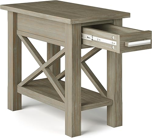 Miniatura 4 de SIMPLIHOME Kitchener - Mesa auxiliar rectangular de madera maciza de 14 pulgadas de ancho, contemporánea en gris envejecido con almacenamiento, 1