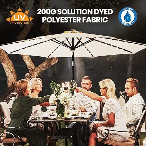 Miniatura 6 de FLAME&SHADE 11 ft Solar Powered Outdoor Market Patio Table Umbrella with LED Lights and Tilt