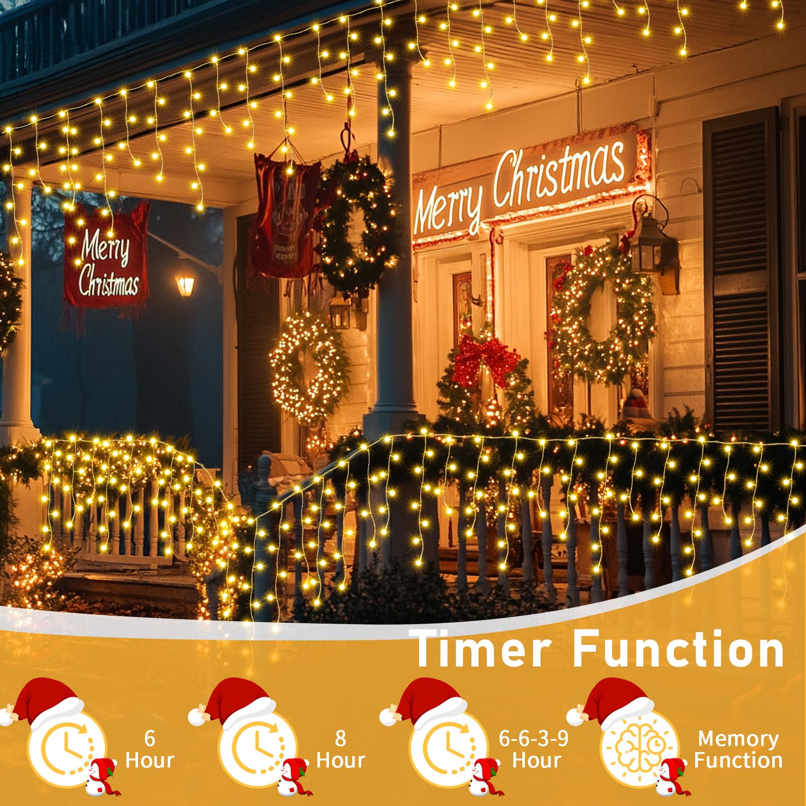 Auriostar Luci Natale Esterno Cascata 15M, 594 LED Luci Natalizie per Esterno, Tenda Luminosa Natale Esterno IP44, 8 Modalità Luci Natale per Esterno, Interno, Decorazioni Casa, Balcone,Tetto,Giardino