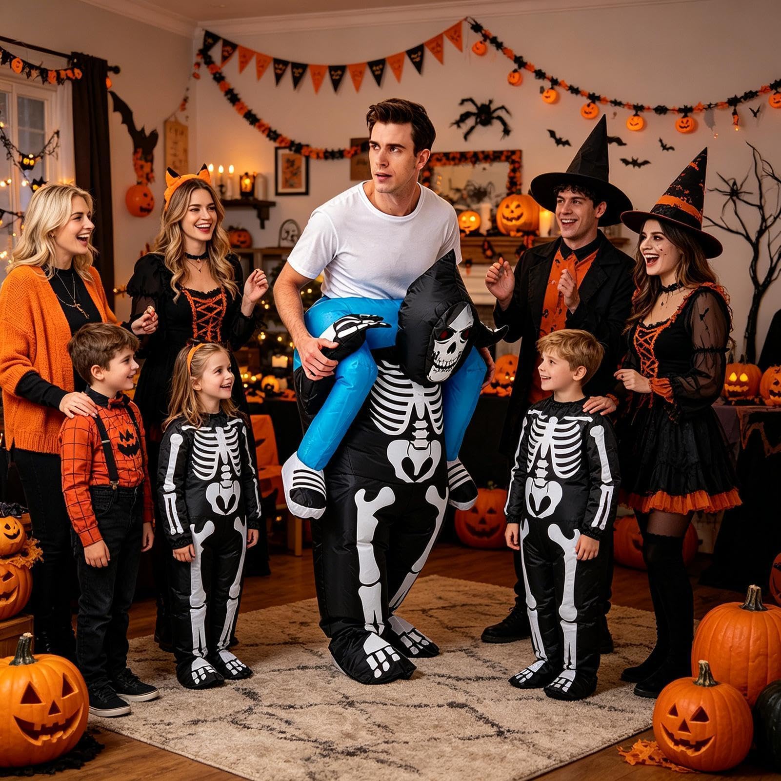 Nadmuchiwane kostiumy Halloween zabawny szkielet do jazdy z elastycznymi | Straszne nadmuchiwane kostiumy Halloween Dla parad grupowych, parad na świeżym powietrzu i spotkań