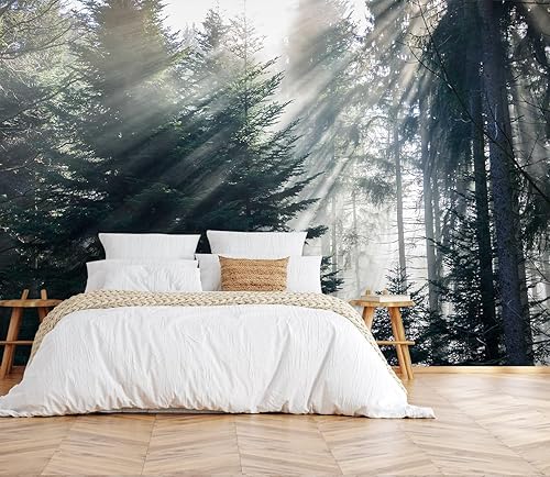 Miniatura 16 de Mural de pared de bosque nebuloso, papel tapiz de paisaje natural abstracto, patrones de decoración de pared de fondo (no autoadhesivo)