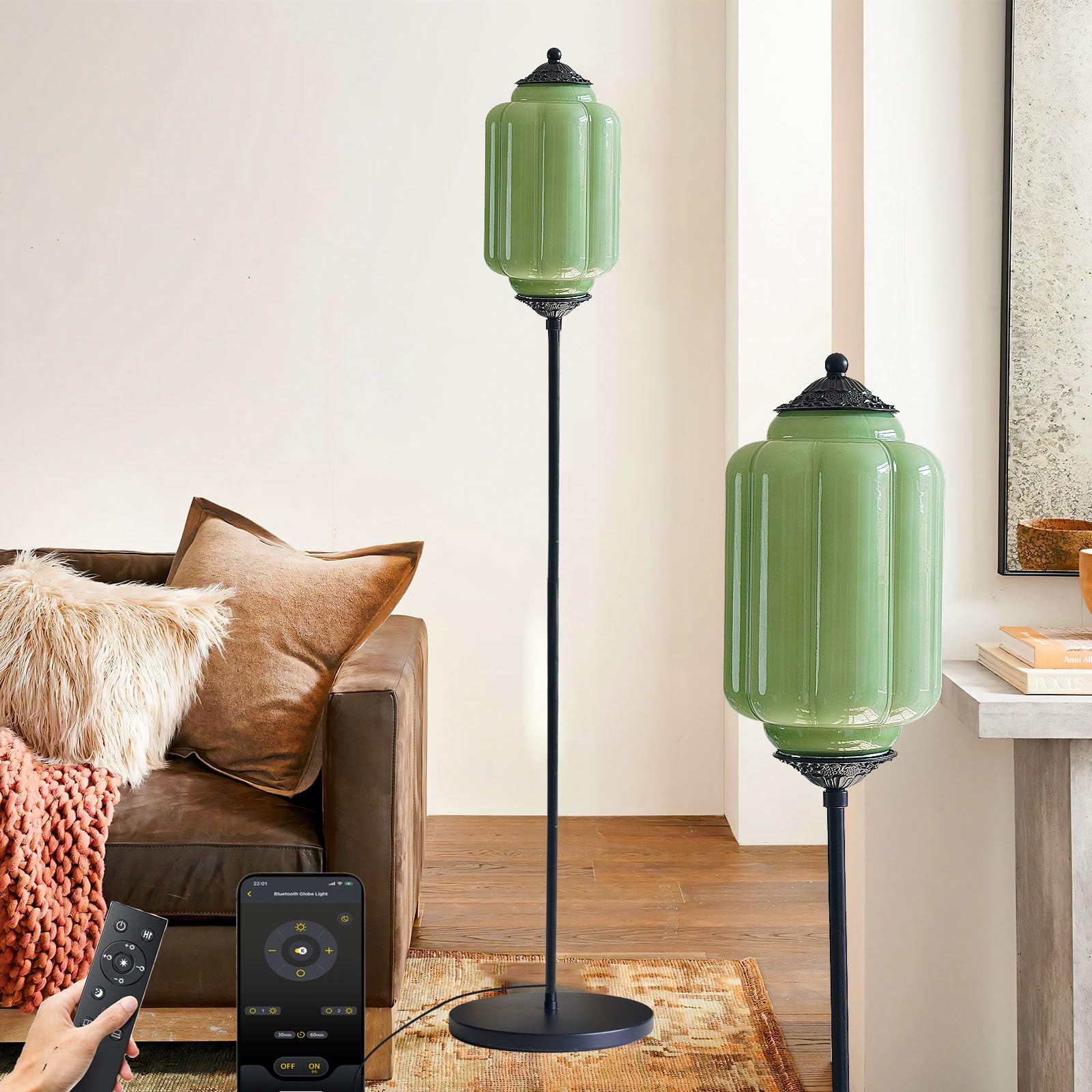YESIDS Dimmable Milk Glass Floor Standing Tall Lamp, 12W Led Bulb