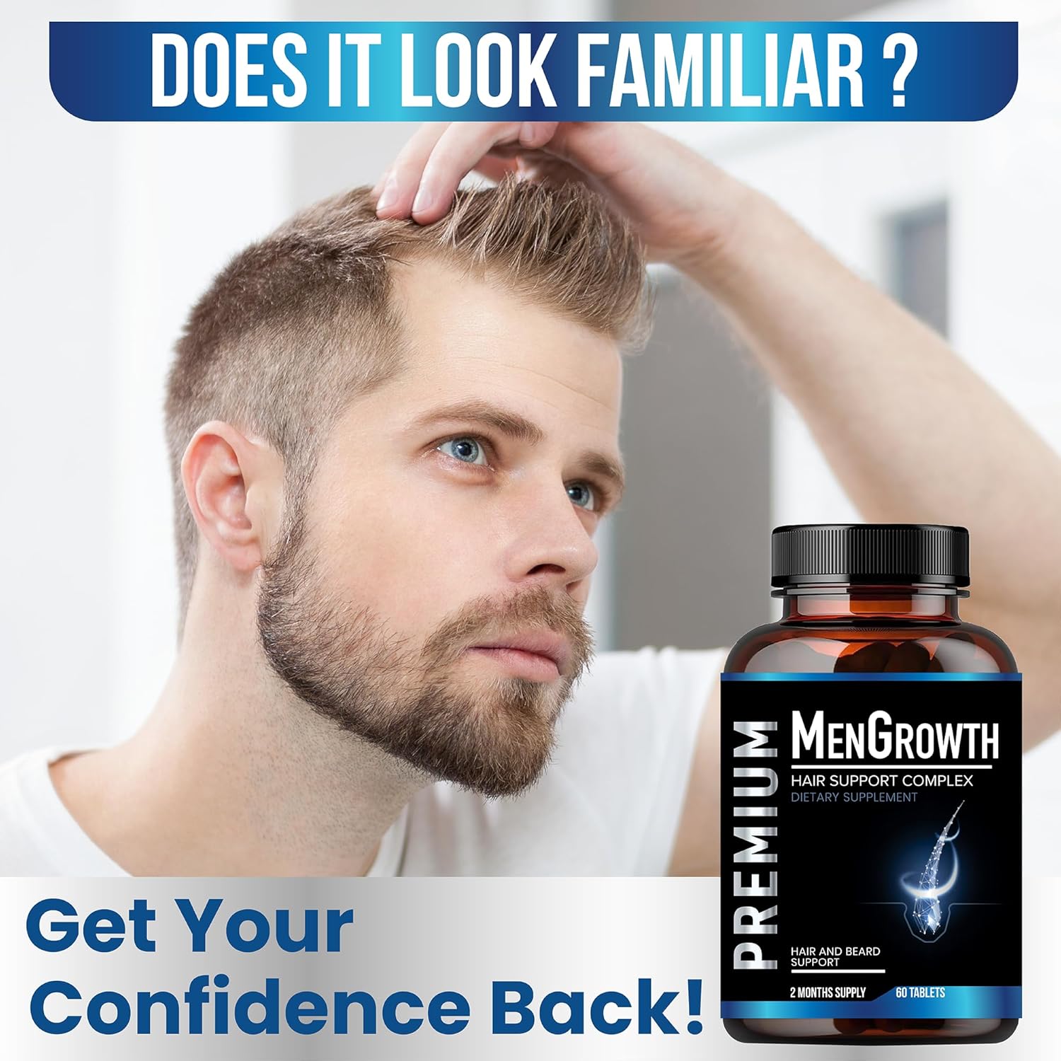 Mens Hair Growth-Hair Vitamins For Men. Anti Hair Loss Supplement, Regrow Hair & Beard Growth Pills With DHT Blocker For Thinning Hair & Hair Thickening With Biotin & Saw Palmetto.Thicker Fuller Hair - Image 3