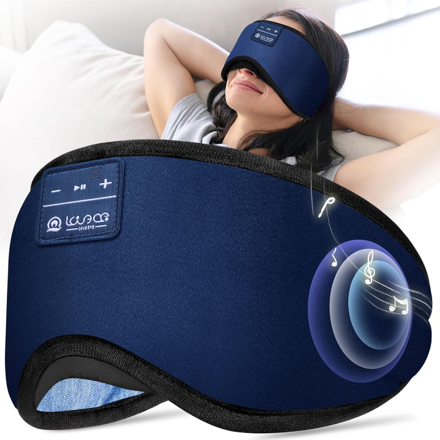 LOVE EYE Sleep Headphones Bluetooth 5.4 Sleeping Eye Mask Wireless Music Earphones with HD Speakers for Side Sleepers Total Blackout Cotton Mask for Travel, Home, Office, Unique Gifts