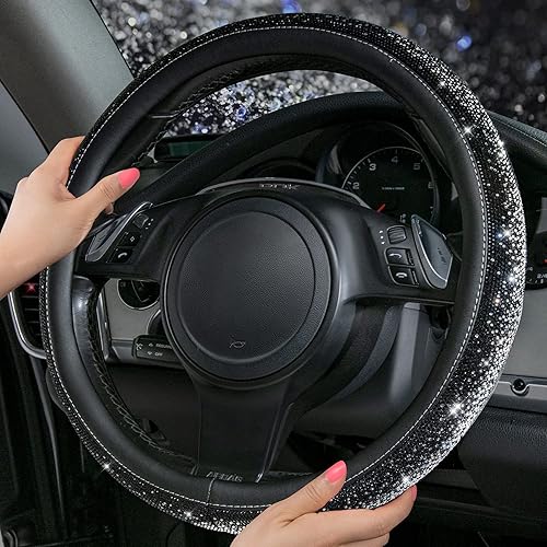 Miniatura 18 de CAR PASS - Funda de volante para mujer, de cuero, con diamantes brillantes de imitación, ajuste universal 14.5-15”, para automóvil, sedán, Diamante