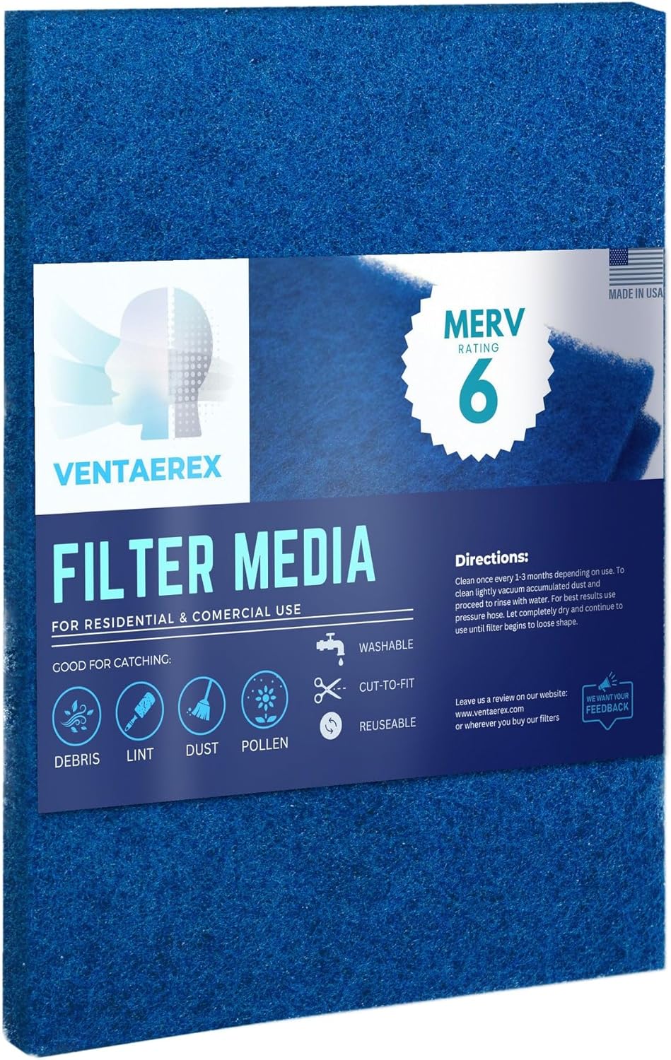 VENTAEREX 16x25x1 Reusable Air Filters Made in USA MERV 6 Washable
