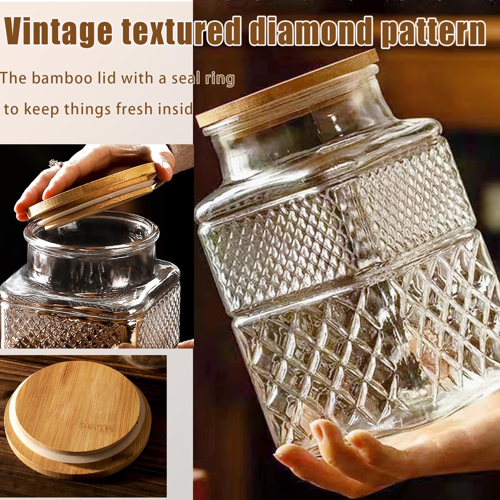 Vintage-Glasdose mit Deckel, Holzlöffel, 2 Stück, dekorative Glas-Vorratsdosen, luftdichte Deckel, transparenter Behälter für Lebensmittel, Süßigkeiten, Kekse, Zucker, Kaffee, Bohnen, Tee, Nüsse