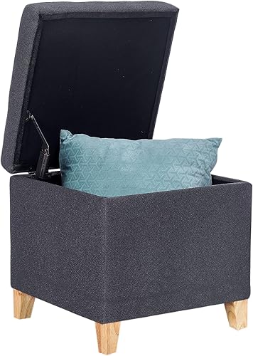 Miniatura 60 de Homebeez Taburete otomano de almacenamiento de piel sintética copetudo, cuadrado con tapa abatible (marrón) Marrón,Negro y ruedas,Negro