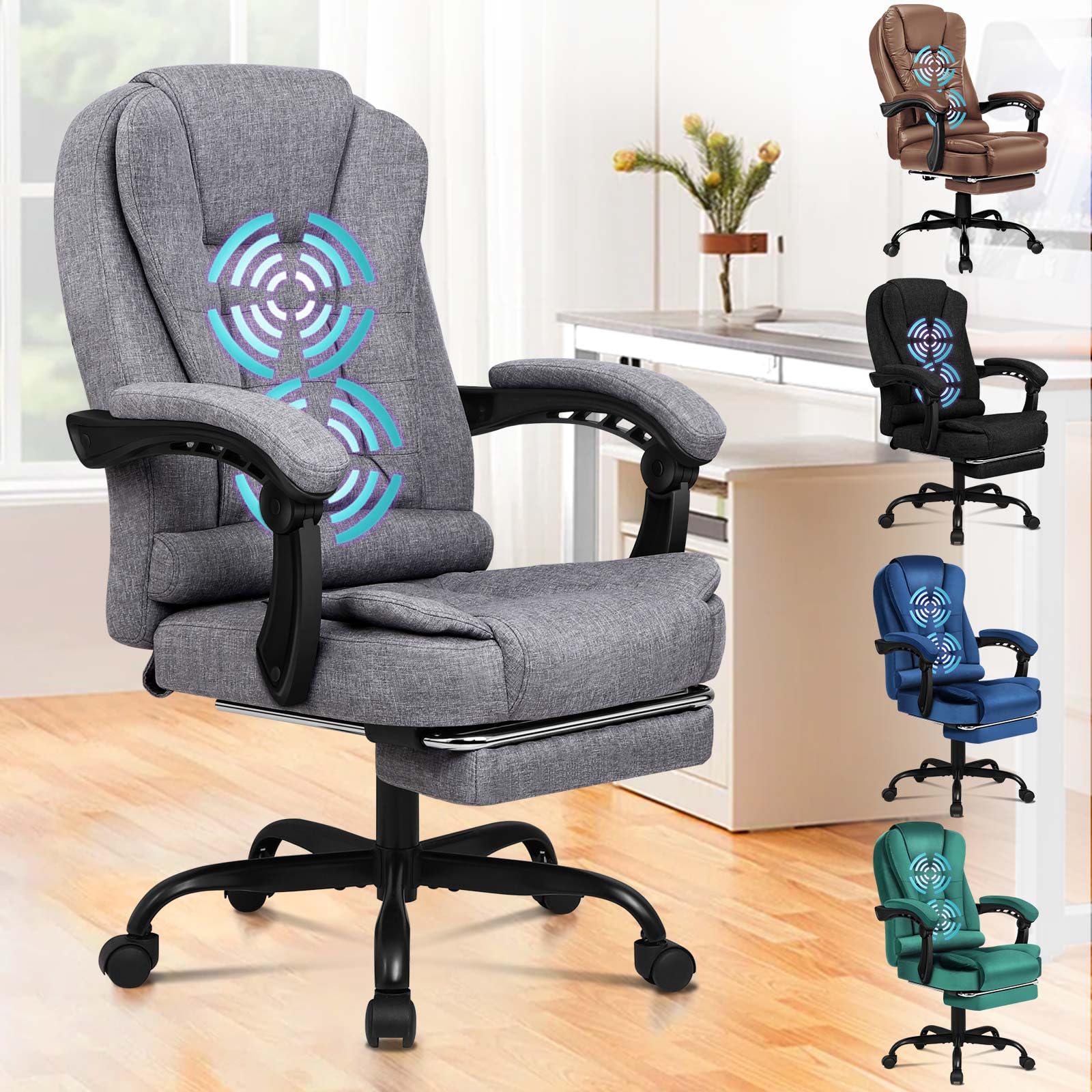 ALFORDSON Silla de Oficina ergonómica con Masaje, reposapiés y reclinación de 150°, Silla ejecutiva de Terciopelo con Elevador de Gas SGS, Silla giratoria para Juegos