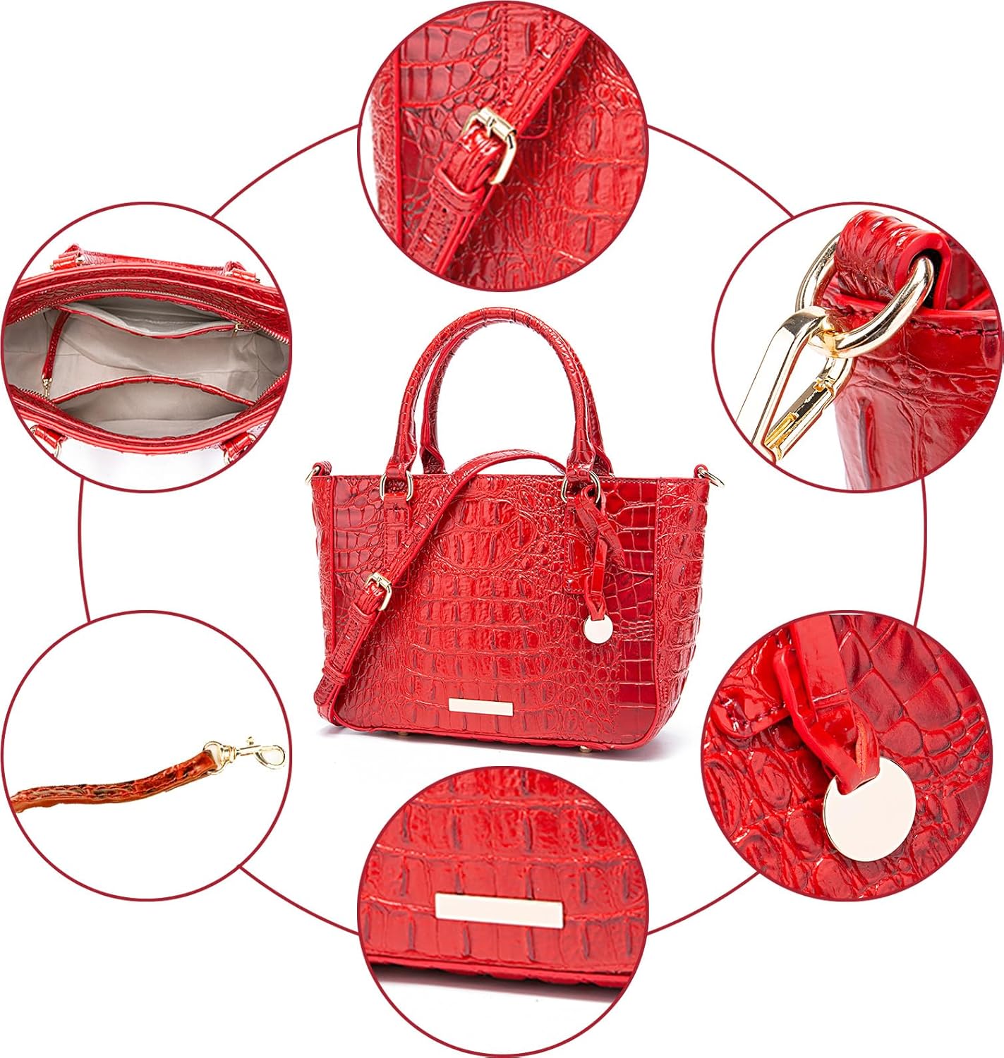 Ladies Tote Leather Bags for Women Crocodile Embossed Zipper Satchel Purse Elegant Compartments Crossbody Work - Image 6