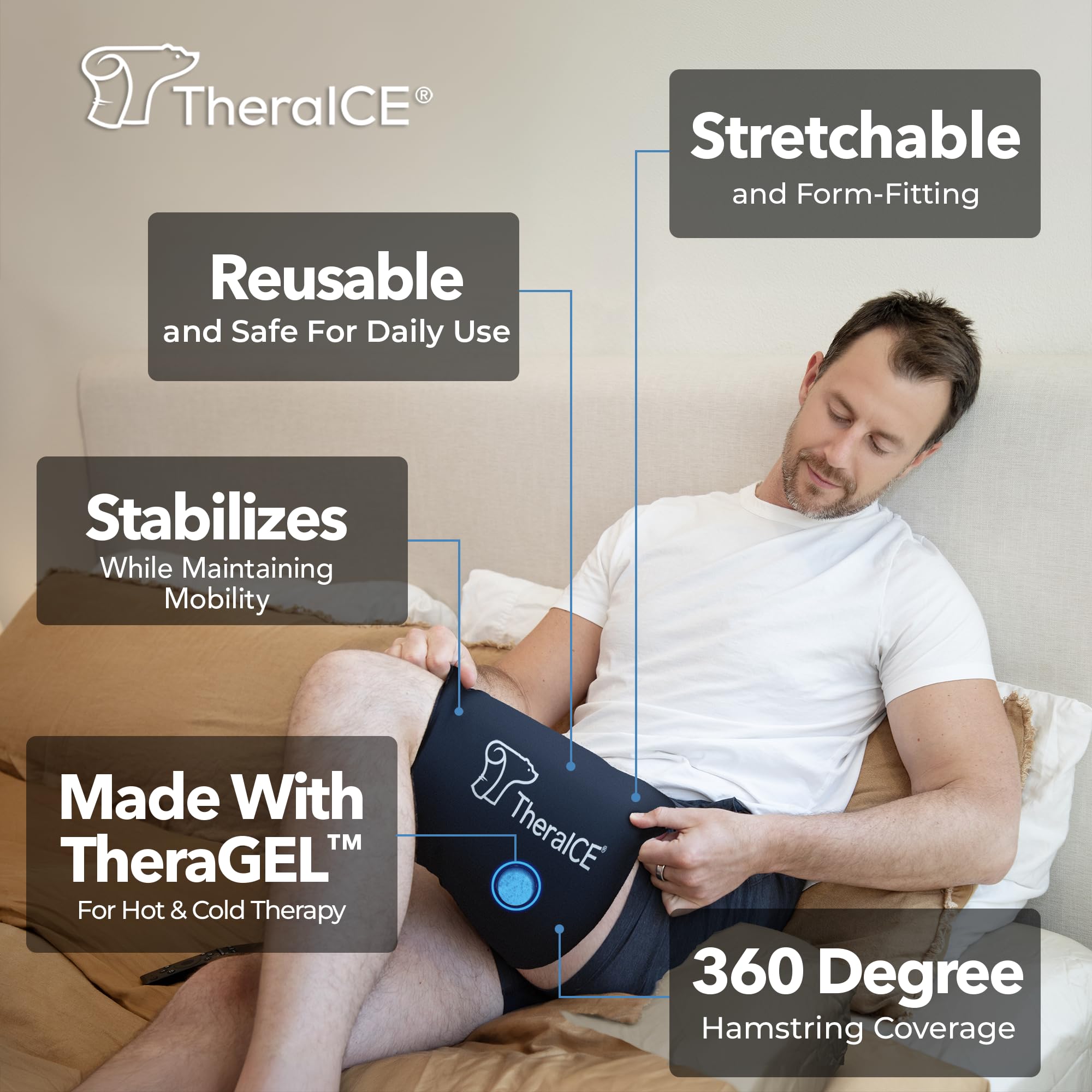 TheraICE - Bolsa de hielo para codo y rodilla para lesiones, manga de compresión, paquete frío de gel reutilizable para rodilla, codo, tobillo, pantorrilla, recuperación flexible en frío para