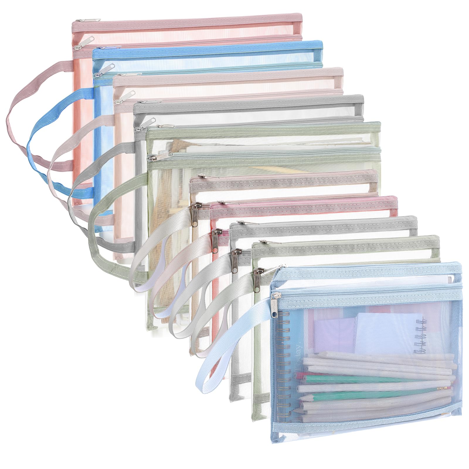 10 Pack Colored Mesh Zipper Pouch Bags, Double-Layer Nylon Building Block Sets Toy Storage & Organization, Breathable See Through (5Pcs A4+5Pcs A5) Zipper Pouch with Handle for Activity Office Games ?