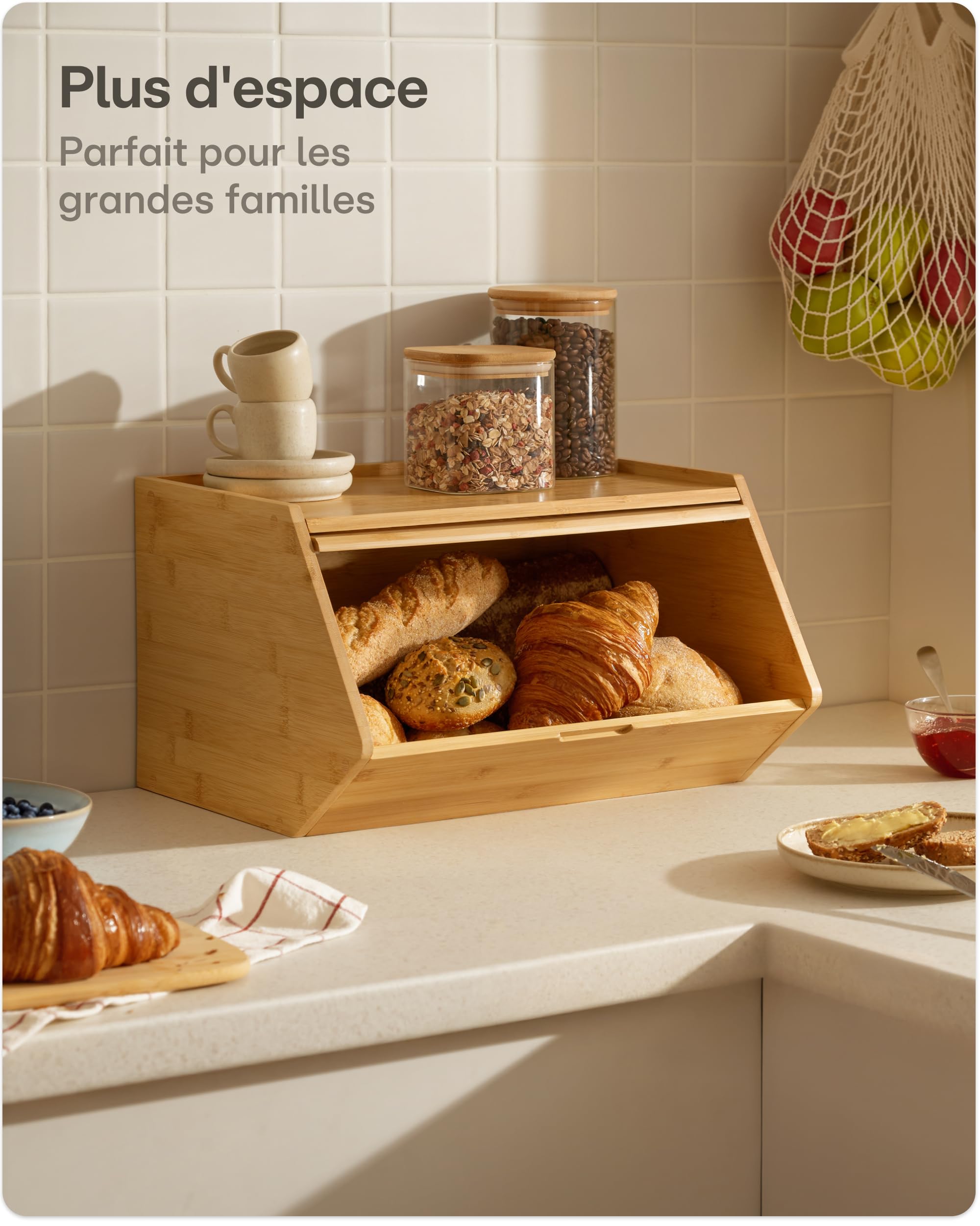 Praknu Boîte à Pain en Bois – Grande Boite a Pain 40x33 cm avec Espace de Rangement – Huche à Pain Empilable et Solide – Boite Pain Bois pour une Conservation Durable