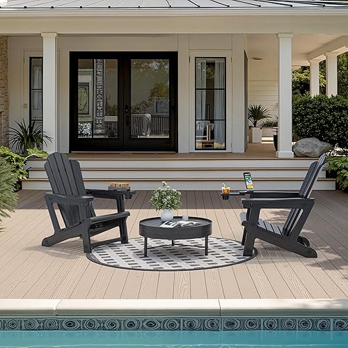 PURPLE LEAF Adirondack Chair Set of 2 HDPE All-Weather Outdoor Fire Pit Chair with 24.6" Oversized Seat Wood-Textured Patio Adirondack Chair with