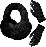 Hoplito Women's Winter Ear Muffs & Touchscreen Gloves Set - Foldable Faux Fur Adjustable Ear Warmers for Cold Weather