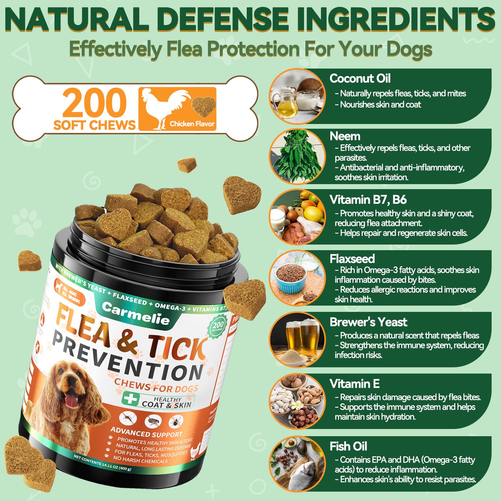 Carmelie Flea and Tick Chewables for Dogs, 200 Chews Natural Dog Flea and Tick Support - Image 4