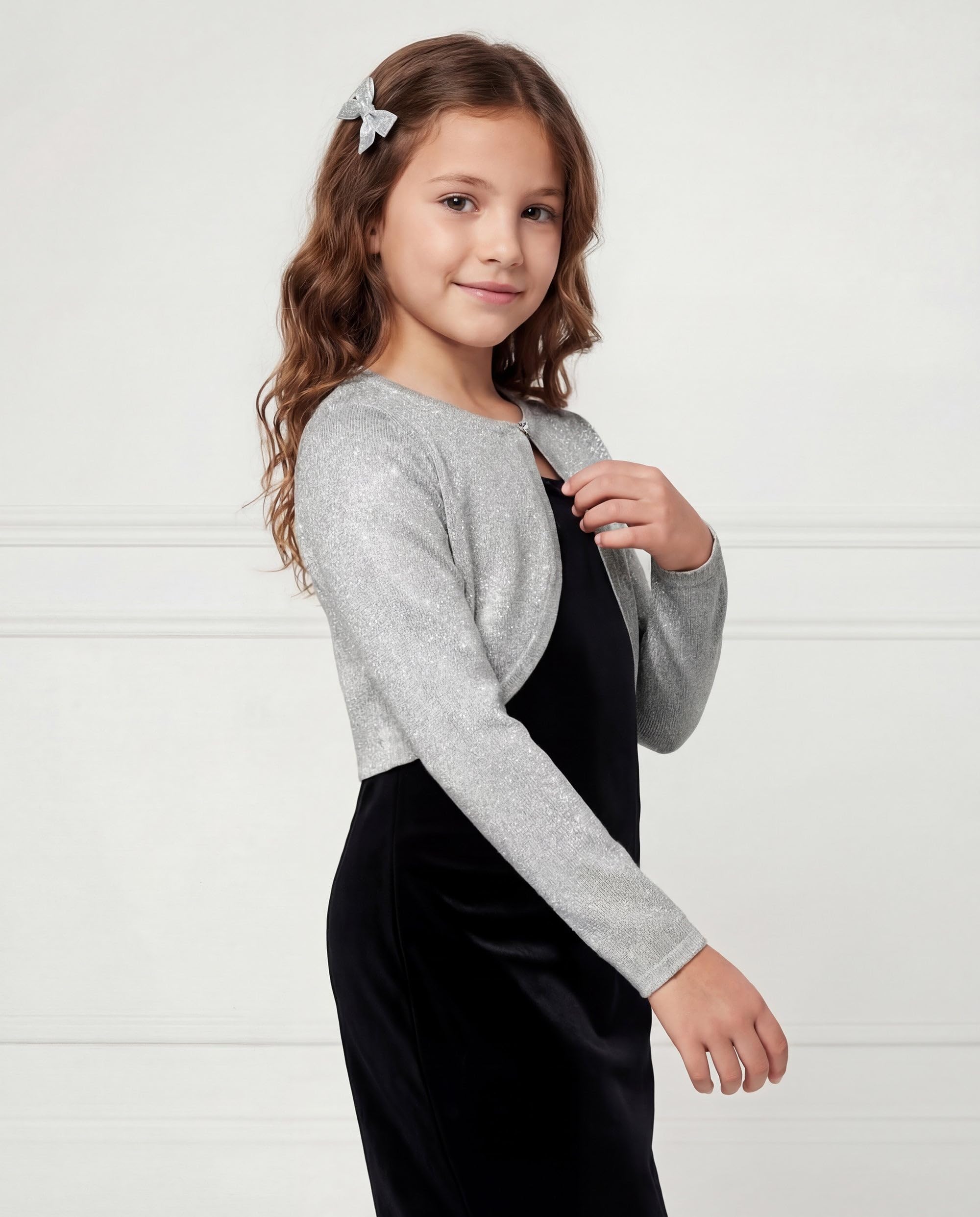 Bolerose Boléro Cardigan Scintillant à Manches Longues pour Fille Enfant