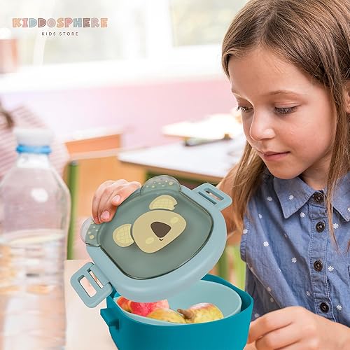 Miniatura 7 de KIDDOSPHERE Lonchera Bento para niños, duradera, con 2 compartimentos y un juego de utensilios, a prueba de fugas y sin BPA, para niños, perfectos