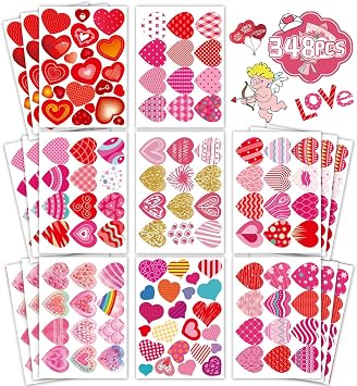 Heart Stickers for Kids, Valentines Day Colorful Heart Stickers
