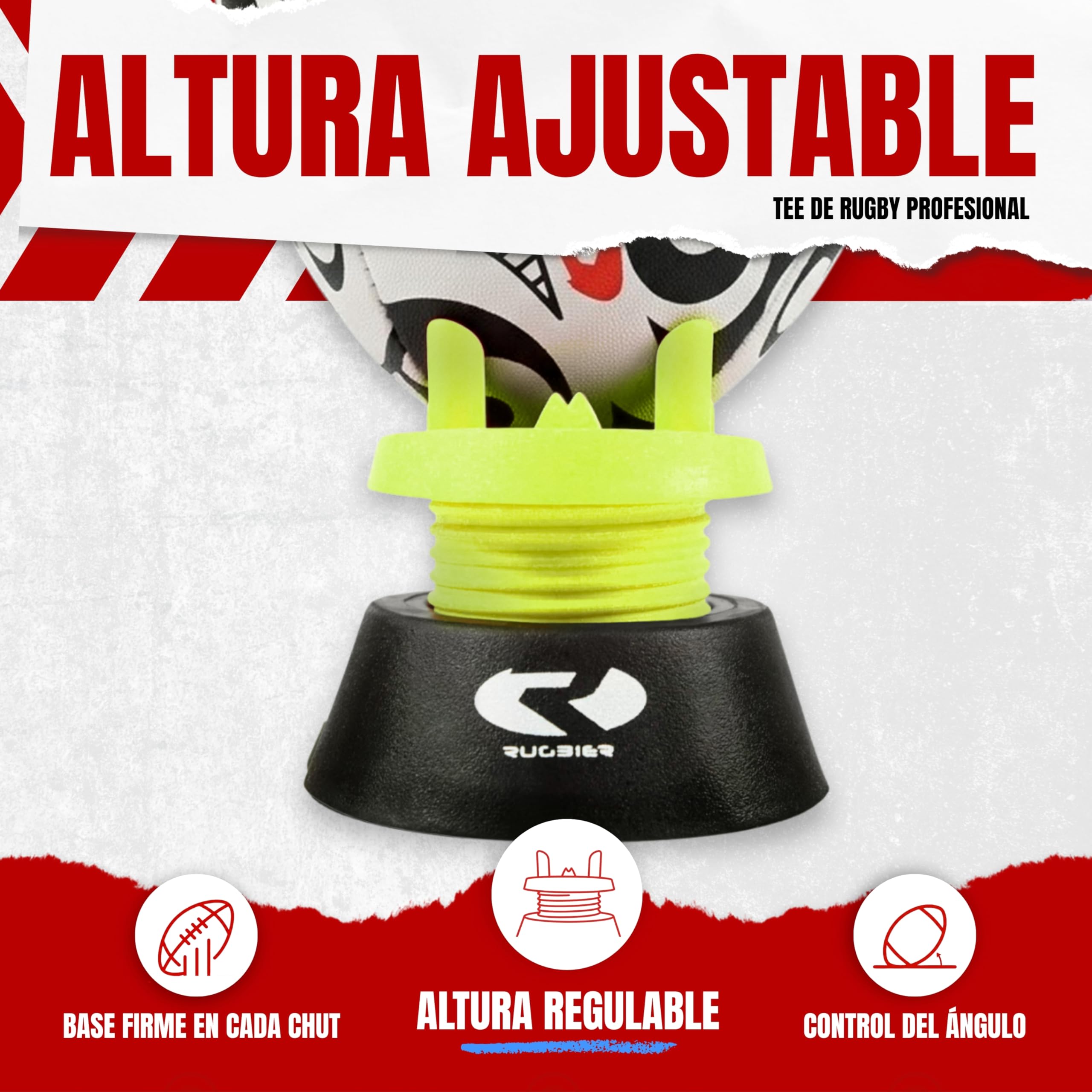 Tee de Rugby Ajustable Profesional – Kicking Tee Altura Regulable Patadas y Conversiones – Soporte Balón Rugby Alta Estabilidad – Accesorio Rugby Entrenamiento y Competición – Amarillo/Negro