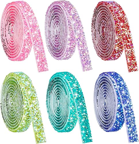 Vista 42 de NiArt Cinta autoadhesiva de diamantes de imitación de cristal, 6 rollos, 0.4 in de ancho, total de 6 yardas, multifuncional, decorativa, piedras 6