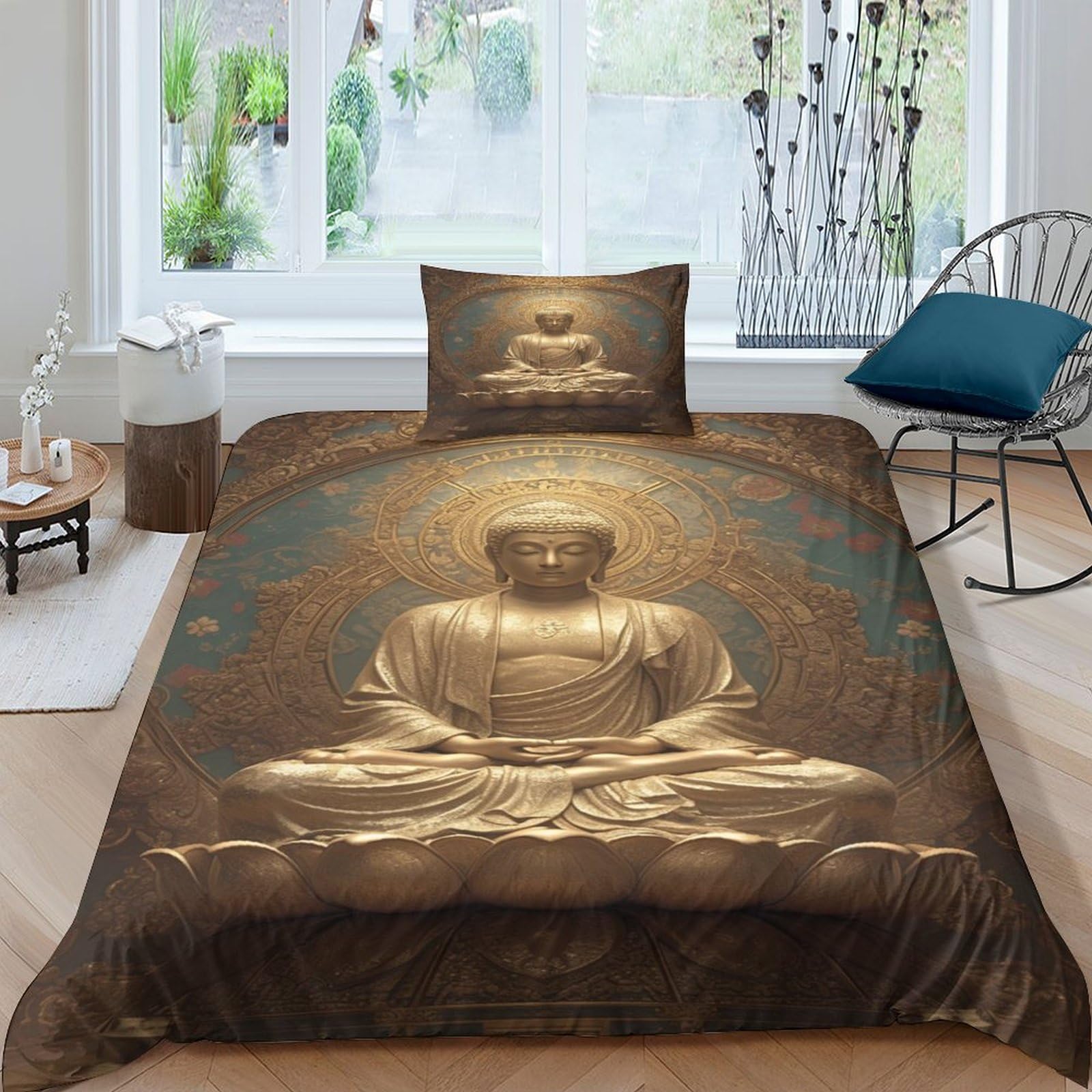 XHSMSHWY Buddha for Boys Girls Quilt Cover 3D Print Buddhism Comforter Covers Duvet Cover Soft Microfiber with Pillow Cases Bedding Set with Zipper Closure 3 Pieces Single（135x200cm）