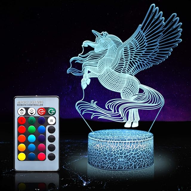 LUMBRILL Night Light for Kids,Unicorn Head LED Night Light 7 Colors Table Lamp Boys Bedroom Lights with USB Power Cable Remote Birthday Gifts