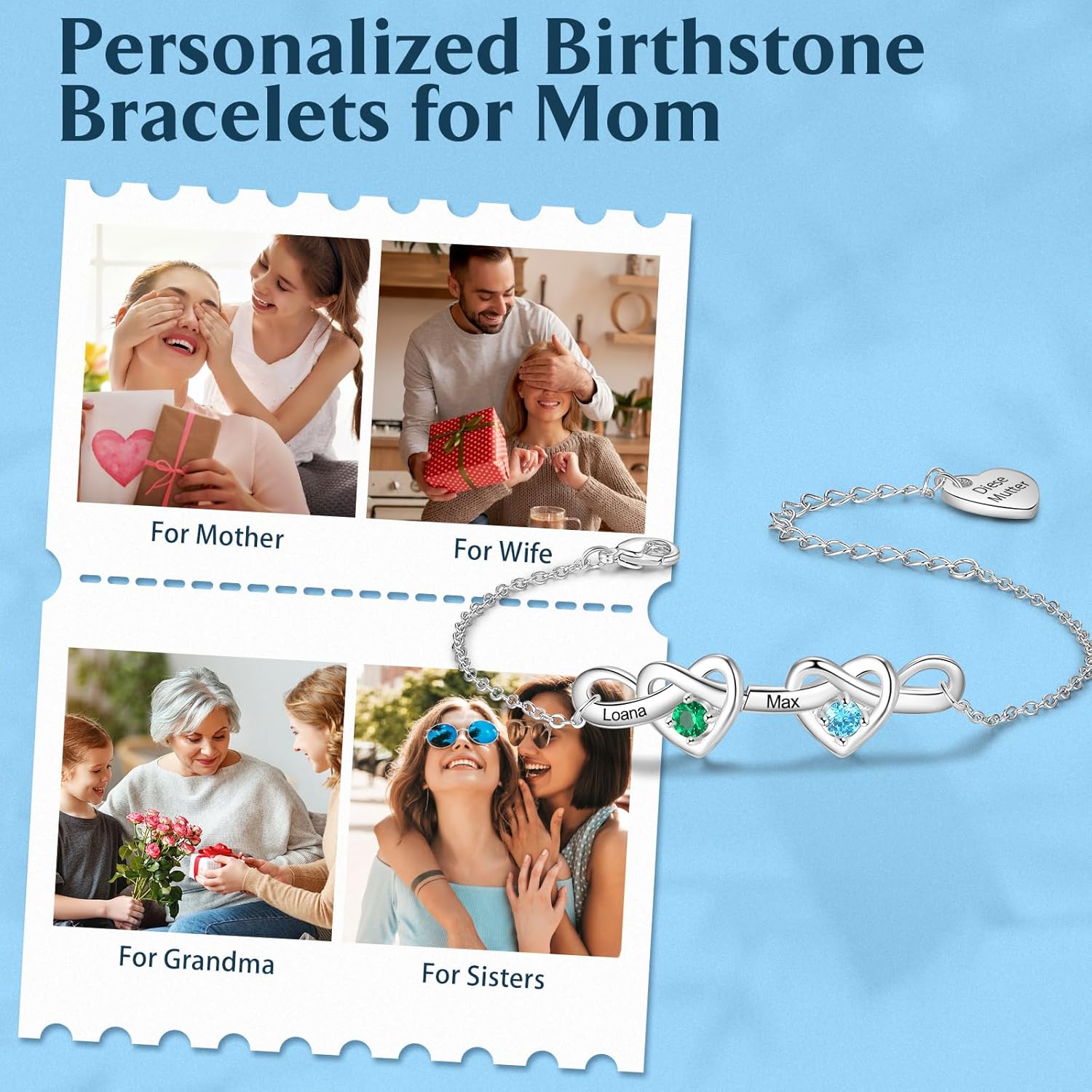 Fortheday Personalized Birthstone Bracelets for Women Infinity Love Heart Charm Name Bracelet with 1-8 Birthstones Jewelry Mothers Day Christmas Birthday Gifts for Mom Wife Grandma