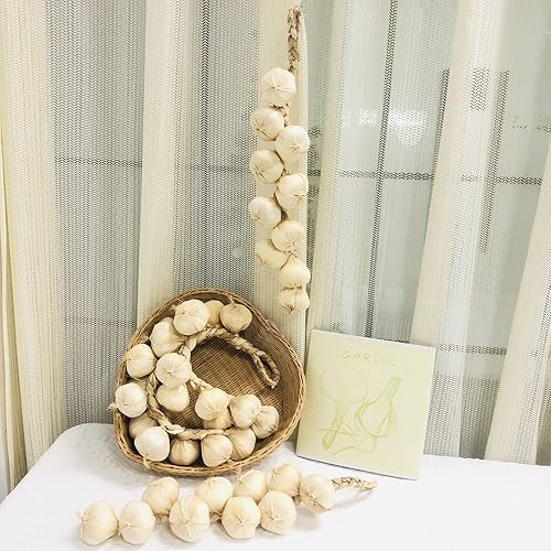 Miniatura 4 de Cuerdas de ajo de espuma de verduras artificiales, 20 pulgadas, verduras sintéticas para decoración del hogar, cocina, fiesta, pub (ajo, 4 cuerdas)