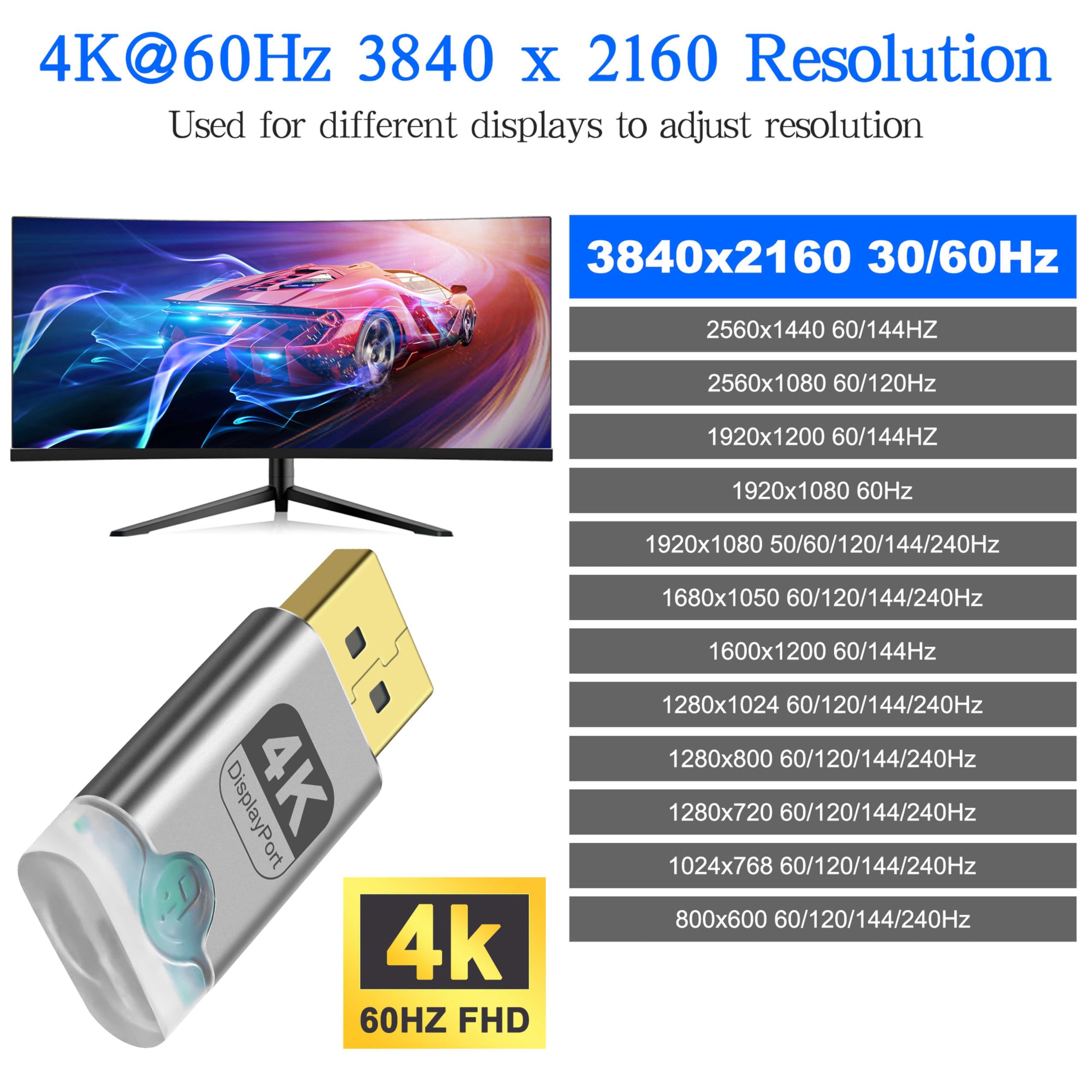 XMSJSIY 4K DP Dummy Plug DisplayPort Display EDID Emulatore mente senza testa con luce a LED, adattatore display virtuale supporta 3840 x 2160 @60 Hz per PC desktop remoto, 2 pezzi