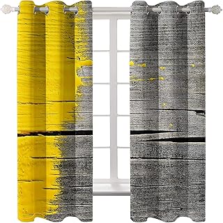 Daesar Tende Camera 2 Pezzi, Tenda Coprente Oscurante 274x115CM Tenda Soggiorno Moderno Vernice per Legno Tende Ragazzo Cameretta Grigio Giallo Poliestere