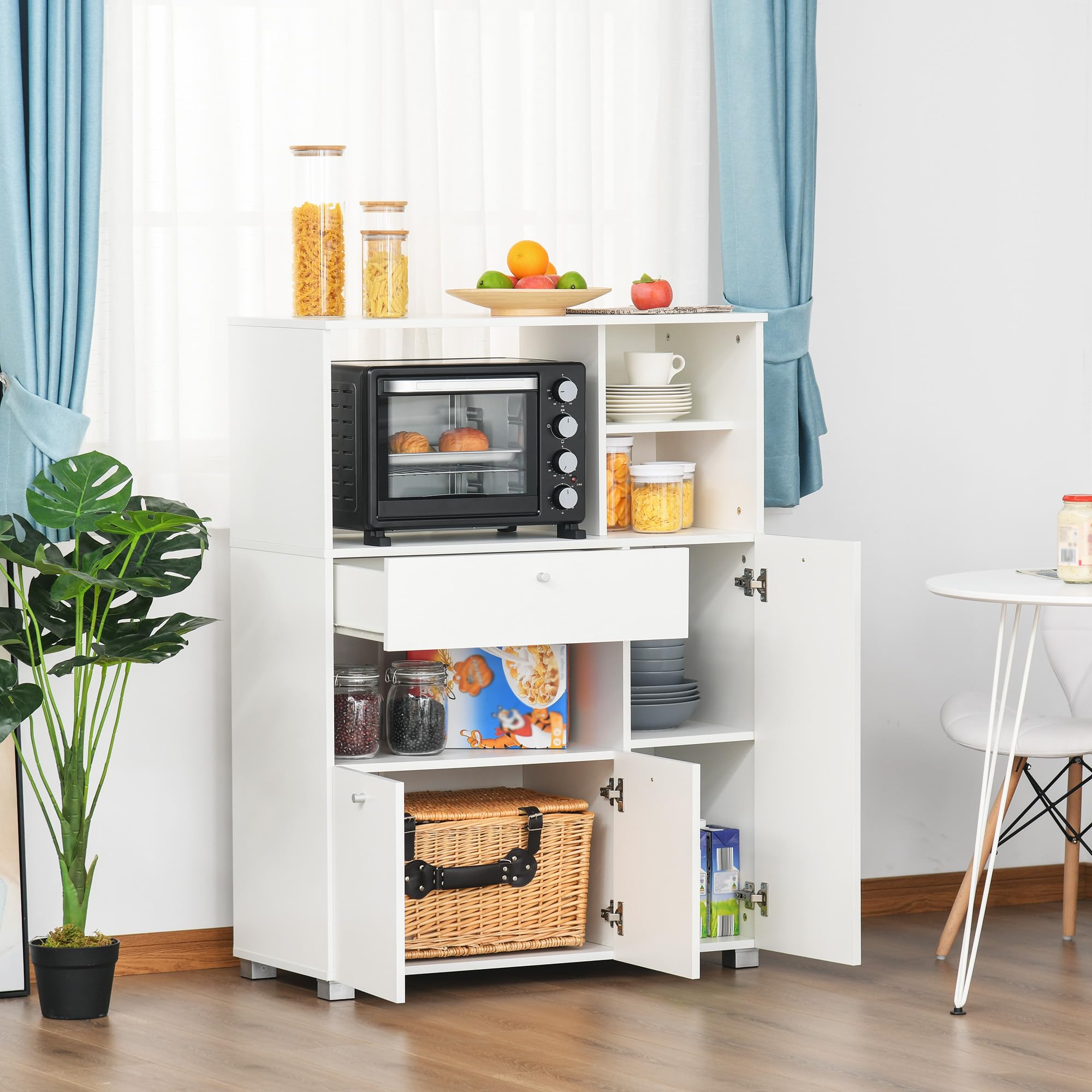 HOMCOM Credenza da Cucina per Microonde e Forno, Mobile Cucina con Armadietti, Mensole e Cassetto, Mobile Dispensa Moderna in Truciolato per Soggiorno, 90x40x120 cm, Bianco